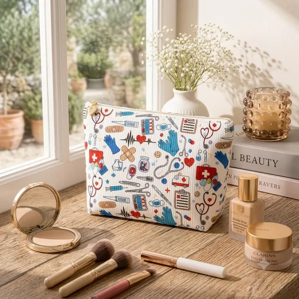 White_Fabric_Velvet_Mix_Cosmetic_Pouch_For_Women
