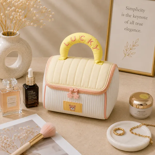 Cream_Fabric_Mix_Makeup_Organizer_Bag_For_Women