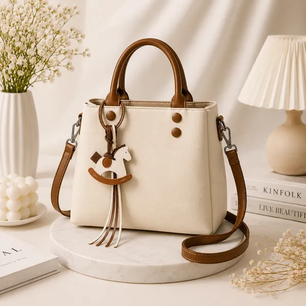 Cream_Pu_Non_Leather_Tote_Bag_For_Women
