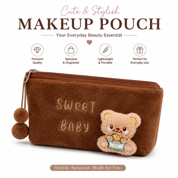 Brown_Fur_Fabric_Makeup_Pouch_For_Women
