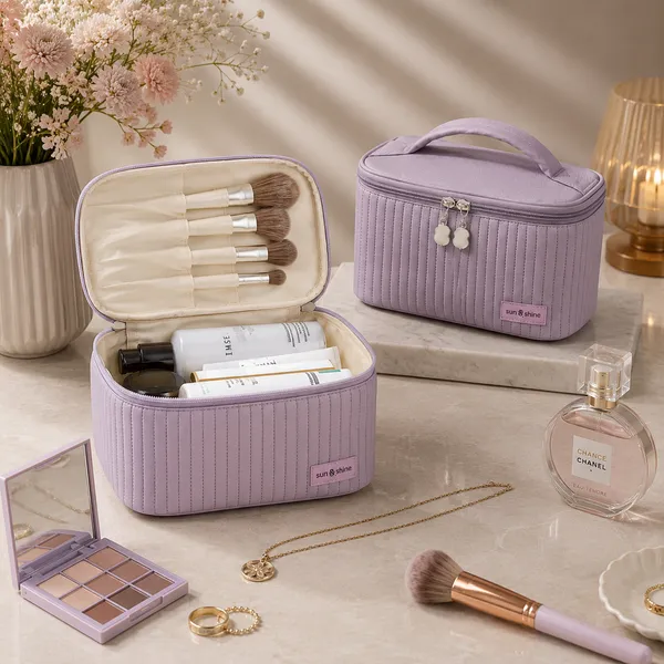 Lavender_Pu_Non_Leather_Cosmetic_Organizer_Bag_For_Women