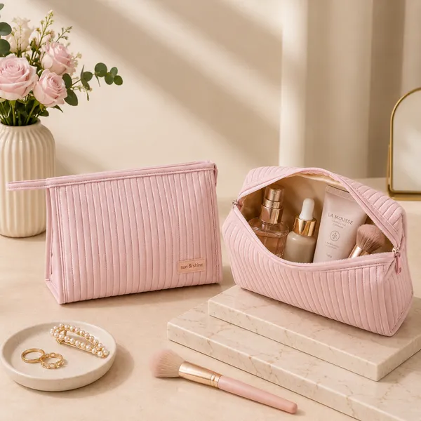 Pink_Pu_Non_Leather_Makeup_Bag_Set_For_Women