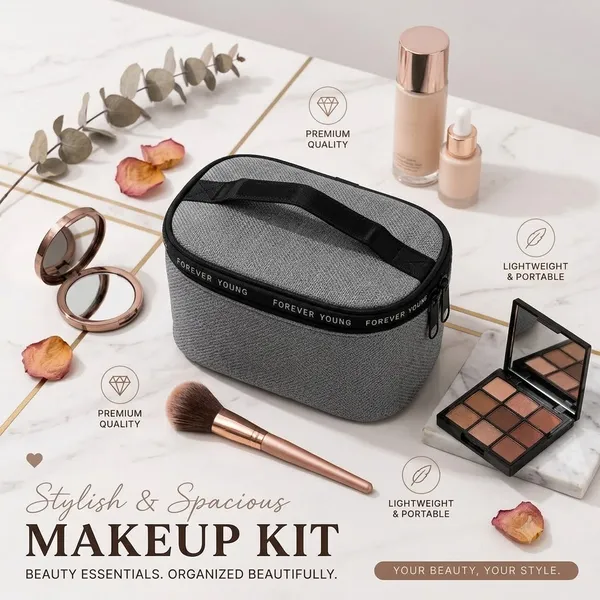 Grey_Pu_Non_Leather_Makeup_Organizer_Bag_For_Women