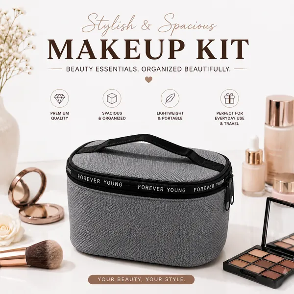 Grey_Pu_Non_Leather_Makeup_Organizer_Bag_For_Women