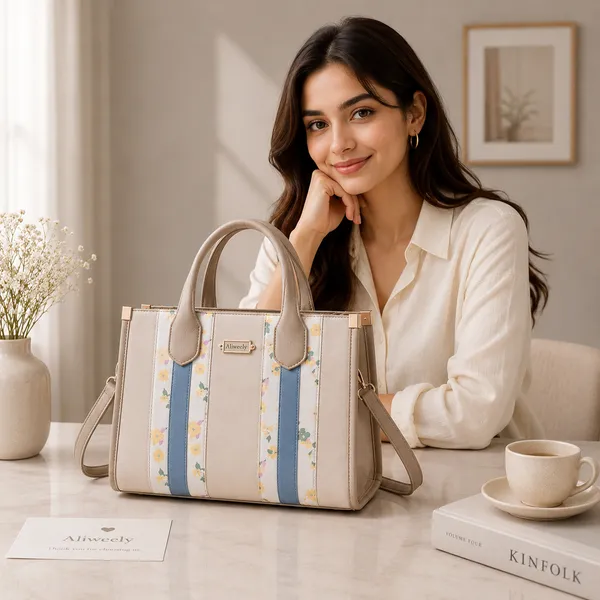 Cream_Pu_Non_Leather_Tote_Handbag_For_Women
