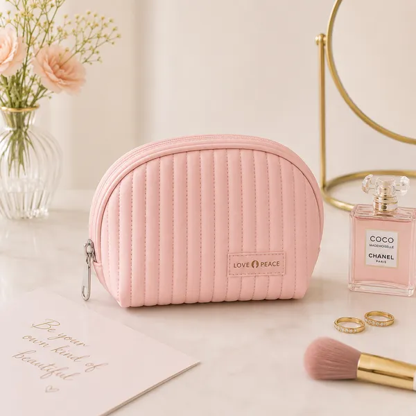 Pink_Pu_Non_Leather_Cosmetic_Pouch_For_Women