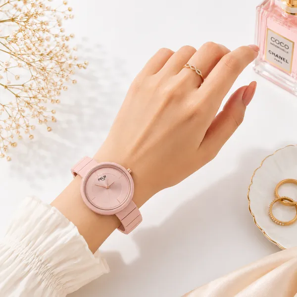 Pink_Mat_Finish_Metal_Wristwatch_For_Women