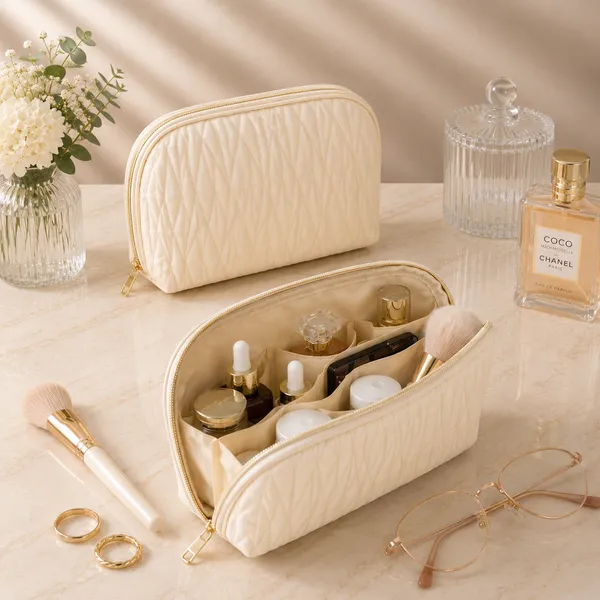 Ivory_Pu_Non_Leather_Cosmetic_Organizer_Bag_For_Women