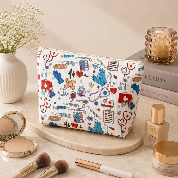 White_Fabric_Velvet_Mix_Cosmetic_Pouch_For_Women
