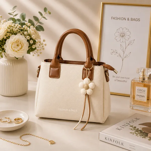 Cream_Pu_Non_Leather_Tote_Handbag_For_Women