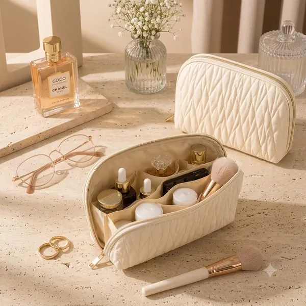 Ivory_Pu_Non_Leather_Cosmetic_Organizer_Bag_For_Women