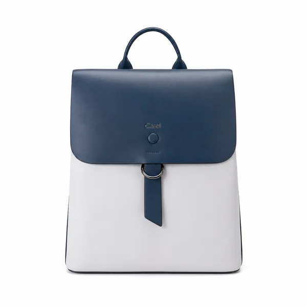 White_And_Navy_Blue_Pu_Non_Leather_Backpack_For_Women
