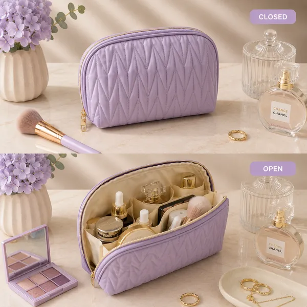 Lavender_Pu_Non_Leather_Makeup_Organizer_Bag_For_Women