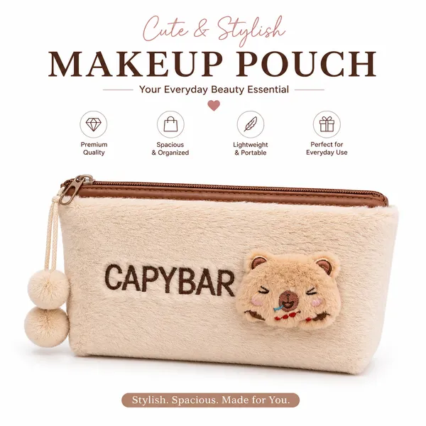 Beige_Fur_Fabric_Makeup_Pouch_For_Women