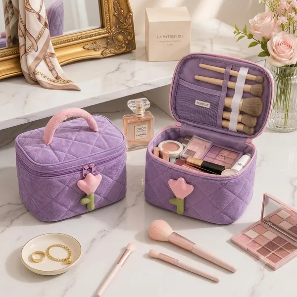 Purple_Fabric_Velvet_Mix_Bag_For_Women