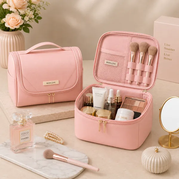 Pink_Teflon_Fabric_Makeup_Organizer_Bag_For_Women