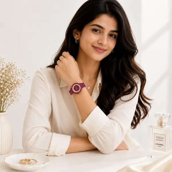 Burgundy_Mat_Finish_Metal_Watch_For_Women