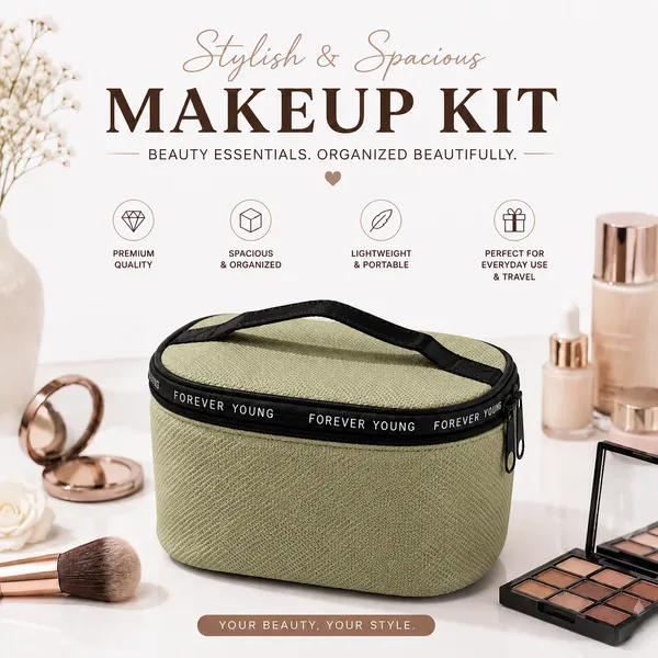 Olive_Green_Pu_Non_Leather_Makeup_Organizer_Pouch_For_Women