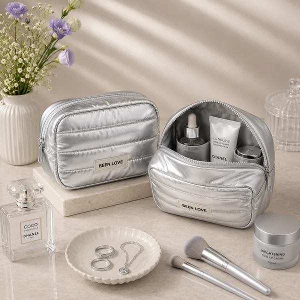 Silver_Pu_Non_Leather_Cosmetic_Bag_Set_For_Women
