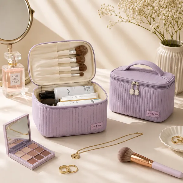 Lavender_Pu_Non_Leather_Cosmetic_Organizer_Bag_For_Women