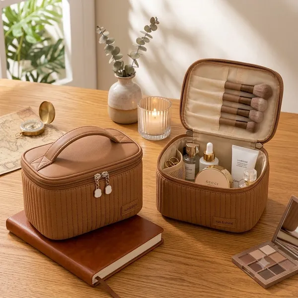 Brown_Pu_Non_Leather_Cosmetic_Organizer_Bag_For_Women