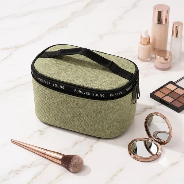 Olive_Green_Pu_Non_Leather_Makeup_Organizer_Pouch_For_Women