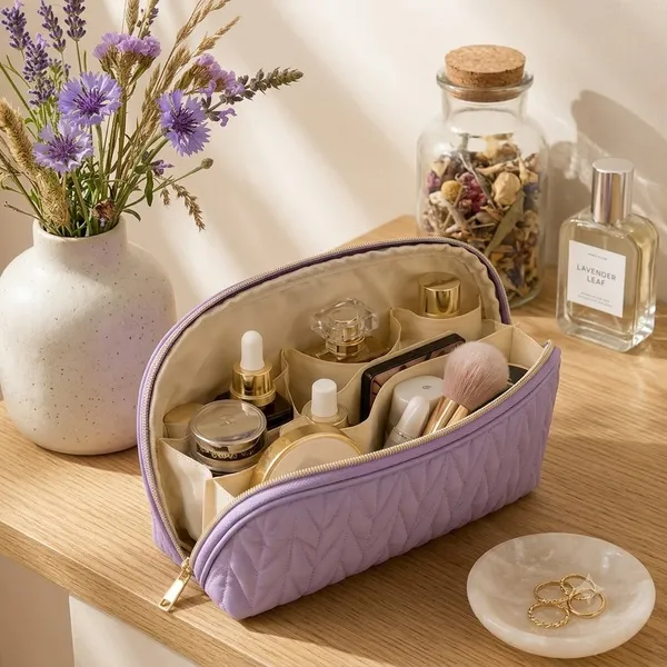 Lavender_Pu_Non_Leather_Makeup_Organizer_Bag_For_Women