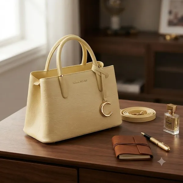 Cream_Pu_Non_Leather_Tote_Handbag_For_Women