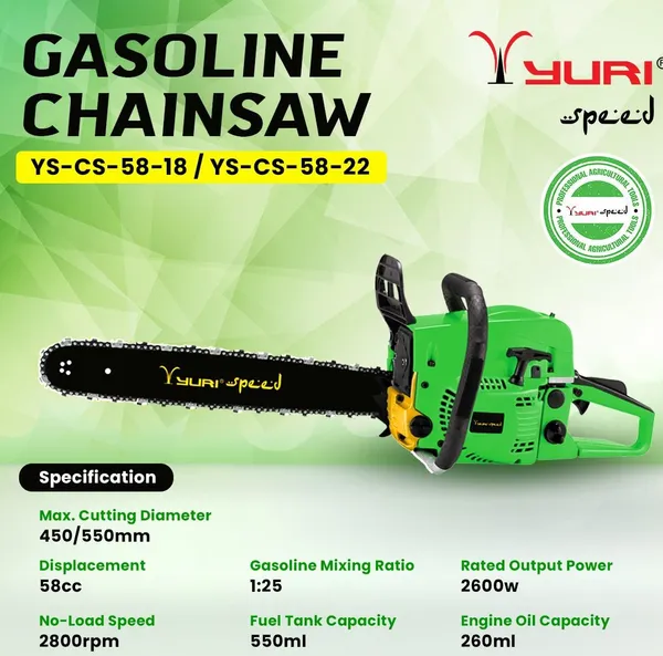 YURI_SPEED_GREEN_58CC_GASOLINE_CHAINSAW_WITH_22_INCH_BAR