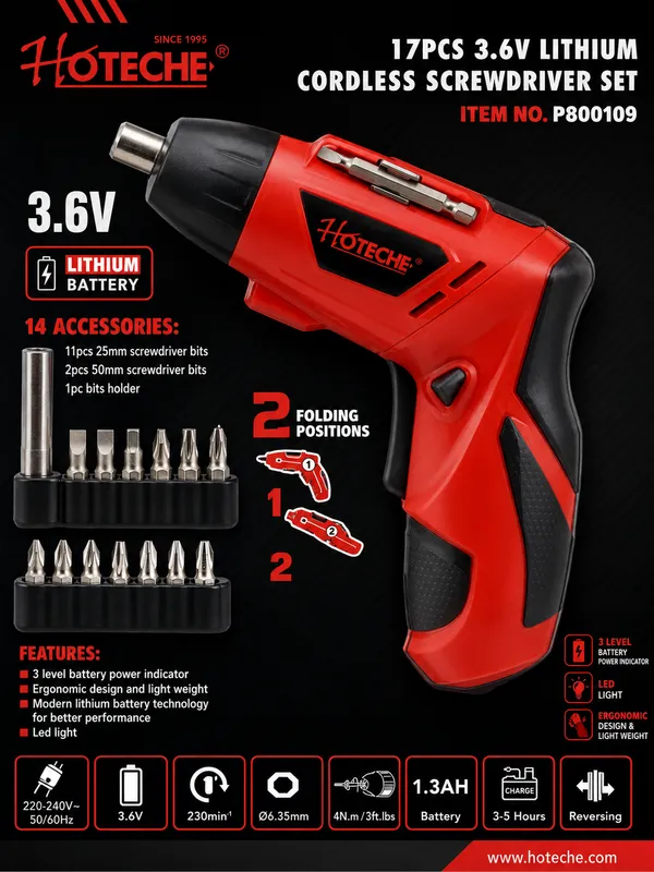 HOTECHE_17PCS_3.6V_LITHIUM_CORDLESS_SCREWDRIVER_SET