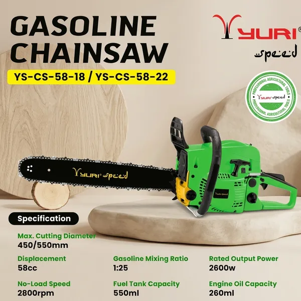 YURI_SPEED_GREEN_58CC_GASOLINE_CHAINSAW_WITH_22_INCH_BAR