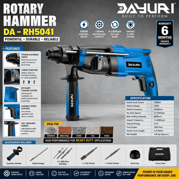 DAYURI_1800W_26MM_ROTARY_HAMMER_DA-RH5041_WITH_SDS_PLUS_CHUCK
