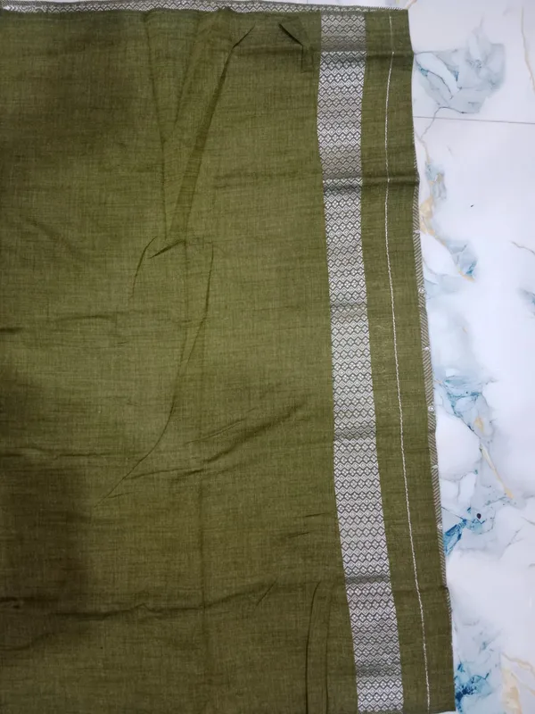 Olive_Green_And_Silver_Cotton_Zari_Work_Mekhela_Sador_For_Women