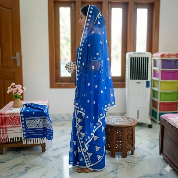 Blue_Cotton_Embroidered_Mekhela_Sador_For_Women