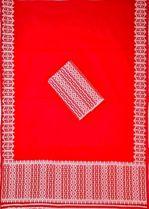 Red_Cotton_Geometric_Floral_Embroidered_Mekhela_Sador_For_Women