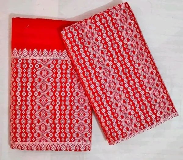 Red_Cotton_Geometric_Floral_Embroidered_Mekhela_Sador_For_Women