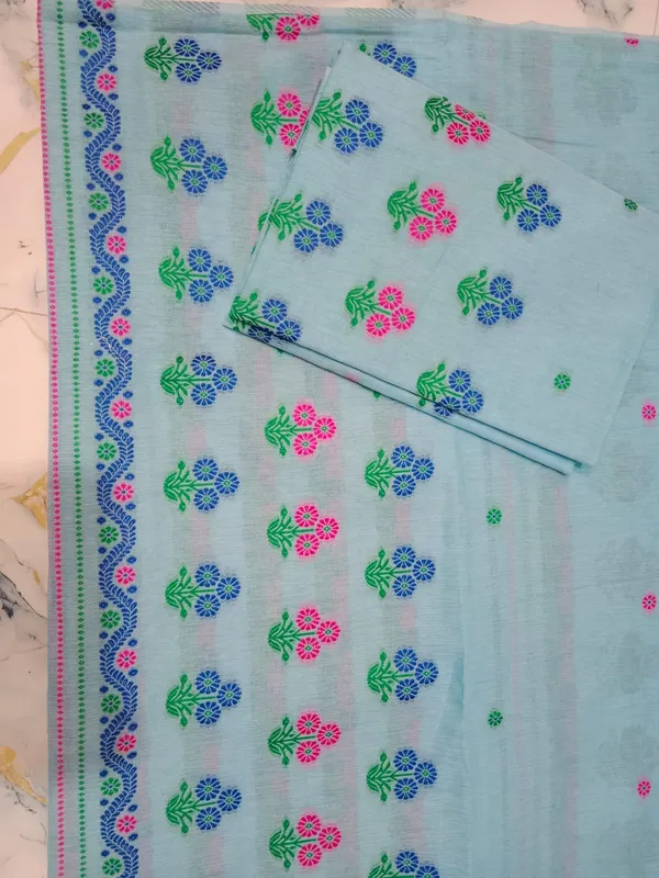 Sky_Blue_Cotton_Floral_Embroidered_Mekhela_Sador_For_Women