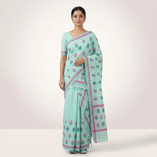 Mint_Green_Cotton_Floral_Embroidered_Mekhela_Sador_For_Women