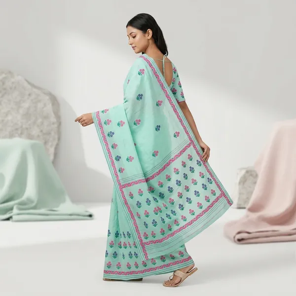 Mint_Green_Cotton_Floral_Embroidered_Mekhela_Sador_For_Women