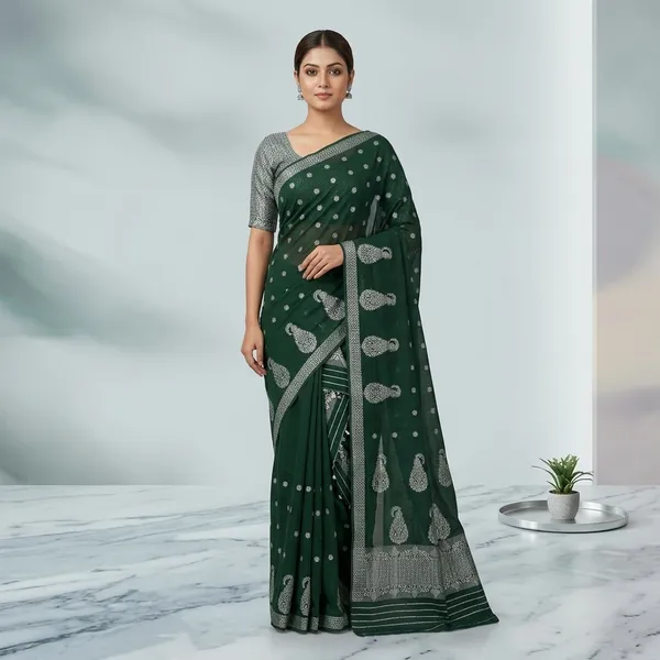 Green_And_Silver_Cotton_Zari_Embroidered_Mekhela_Sador_For_Women