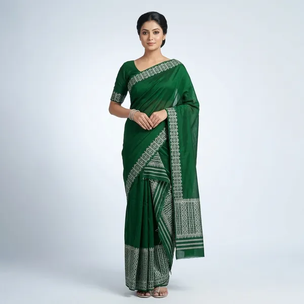 Green_Cotton_Embroidered_Border_Mekhela_Sador_For_Women
