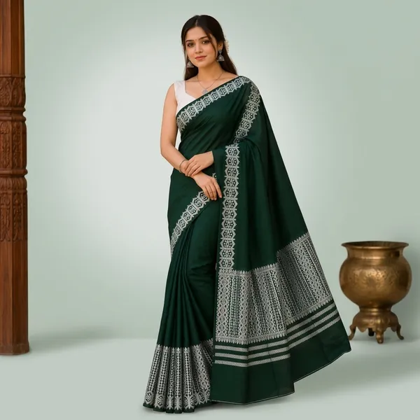 Green_Cotton_Silver_Embroidered_Border_Mekhela_Sador_For_Women