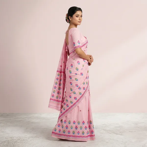 Pink_Cotton_Floral_Embroidered_Mekhela_Sador_For_Women