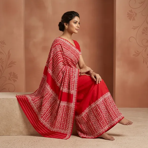 Red_Cotton_Geometric_Floral_Embroidered_Mekhela_Sador_For_Women