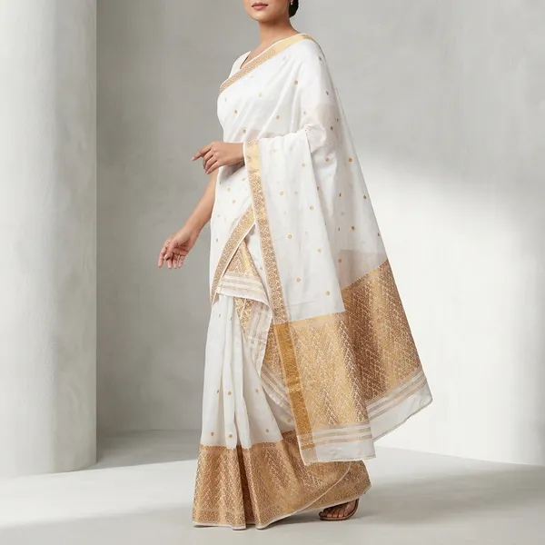 White_And_Gold_Cotton_Zari_Border_Mekhela_Sador_For_Women