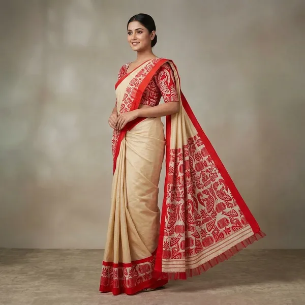 Red_And_Beige_Cotton_Gamusa_Print_Mekhela_Sador_For_Girls