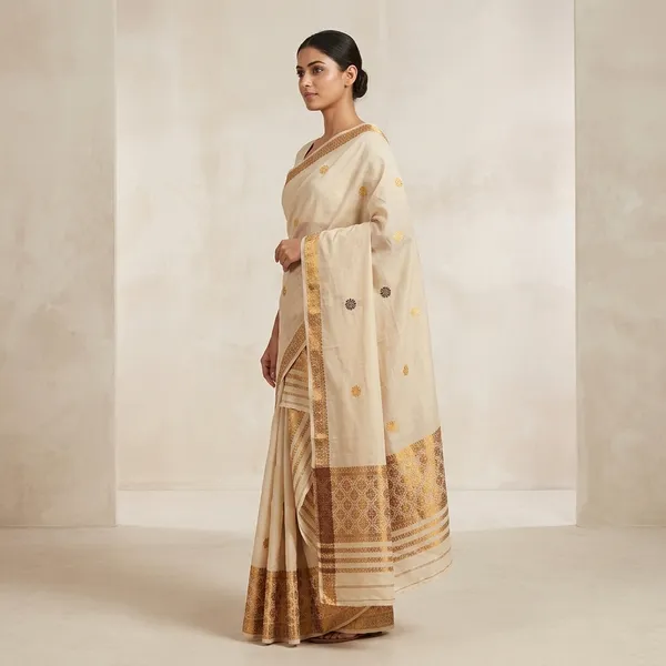 Off_White_Cotton_Woven_Golden_Border_Single_Riha_Sador_For_Women