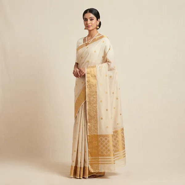 Off_White_Cotton_Woven_Golden_Border_Single_Riha_Sador_For_Women