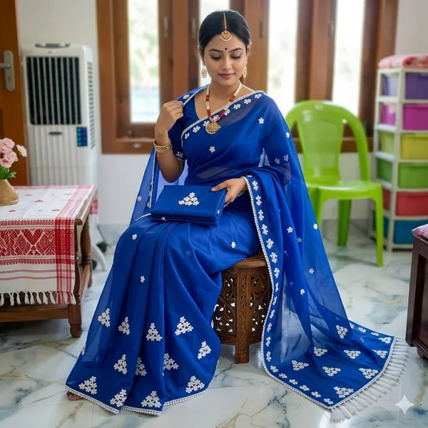 Blue_Cotton_Embroidered_Mekhela_Sador_For_Women