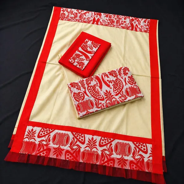 Red_And_Beige_Cotton_Gamusa_Print_Mekhela_Sador_For_Girls